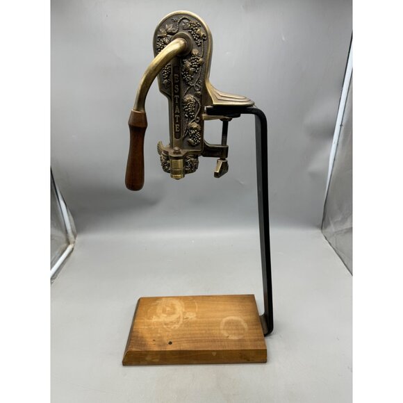 Vtg Estate Cast Iron Wood Grape Motif Wine Press Corker opener state Table Top - Picture 6 of 6